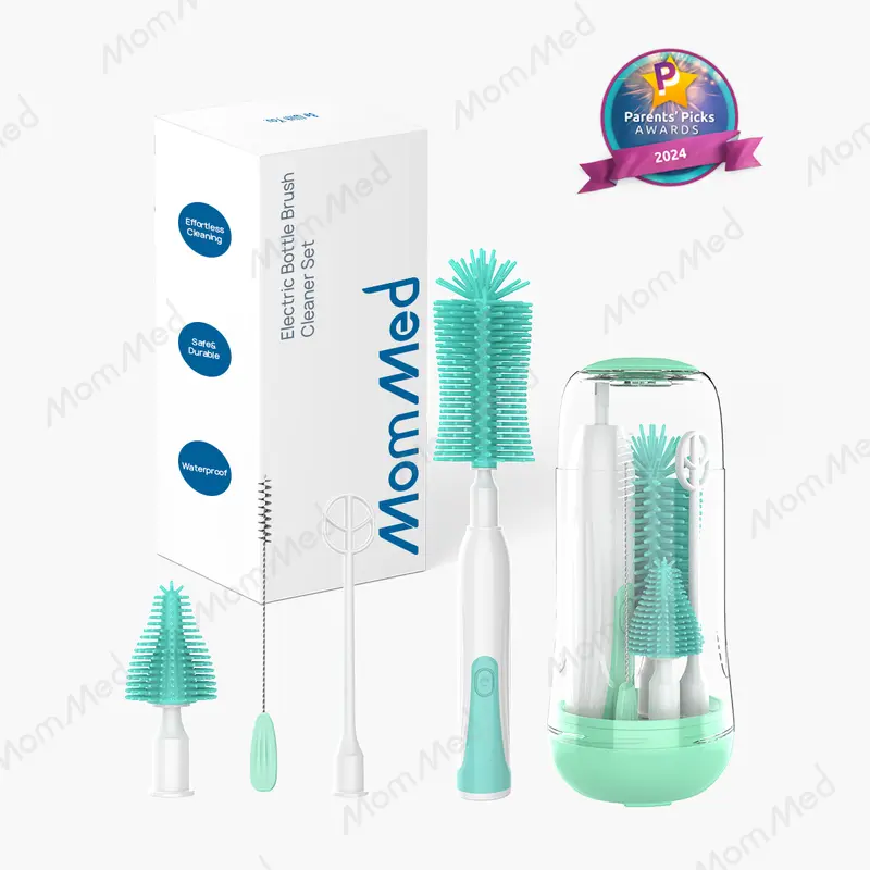MomMed Electric Bottle Cleaning Brush, Baby Bottle Brush Cleaner Water Bottle Cleaning Kit, Nipple Brush Pacifier Cleaner Straw Cleaner Brush for Newborns,4 Packs Set