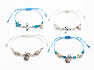 Adjustable Coastal Charm Bracelet Anklet – Beach Shell Starfish Summer Jewelry