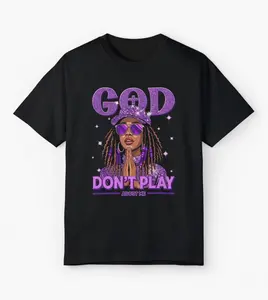 God Don't Play About Me Praying Black Queen Graphic Tee Unisex 100% Cotton Oversized Black T-Shirt Christian Faith Motivational
