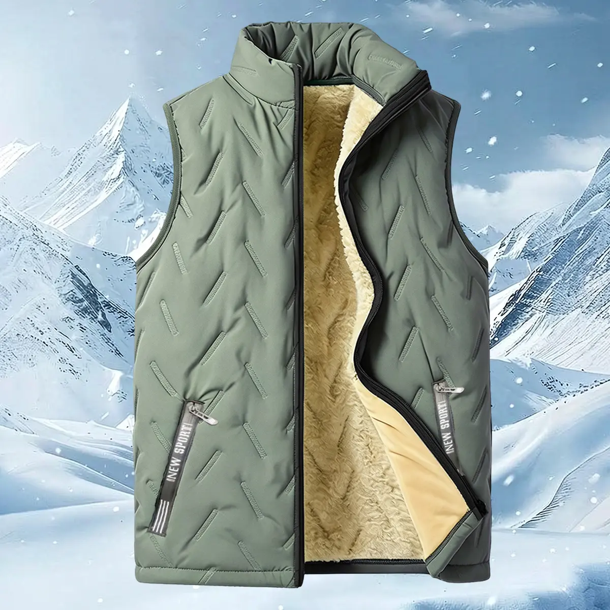 Men’s winter fleece vest, stand collar, double zippers, large pockets, available in multiple colors, extra warm, suitable for outdoor activities, casual wear, and everyday life—an essential for winter.