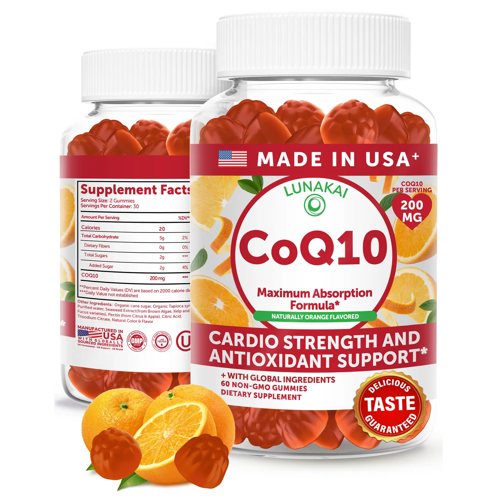 Lunakai USA Made CoQ10 Gummies for Adults – 200mg High Potency Coenzyme Q10 Supplement for Daily Heart, Energy & Antioxidant Support for Women & Men, Non-GMO, 60ct