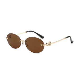 Oval Frameless Metal Lightweight Polarized Sunglasses Model S085 Unisex 2025 New Style Retro Design Trendy Photography High-End Feel Hot Girl Style Sports Sunglasses
