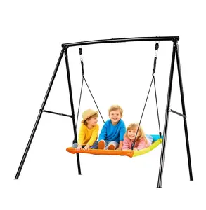 Swing Set for Backyard - 60x32in Saucer Swing, Heavy Duty A-Frame Stand, 440lbs Capacity, Ground Anchors, Outdoor Play for Kids - Black & Colorful Default