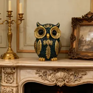 Cute Owl Resin Statue Figurine Decor, Vintage, Artistic Decorative Living Room Desktop Ornament, Home Bedroom Office Decoration, Gift Idea