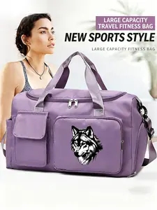 Wolf Pattern Multifunctional Handbag, Large Capacity Lightweight Crossbody Bag with Independent Shoe Compartment. Stylish & Durable Strap, Ideal for Sports, Fitness, Travel & Daily Use, Perfect Festival Gift