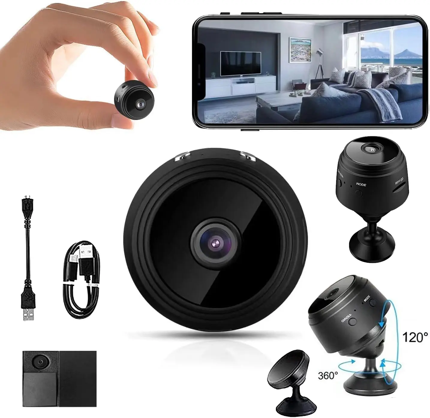【3PCS-32G】A9 Small Camera for WiF Hidden Camera Mini Camera Home Security House Video Recording Remote View Phone App Control
