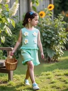 Girls Summer New Forest Style Casual Fashion Comfortable Fresh Floral Print Set Tank Top Fringe Shorts Set, Cute Girls' Clothing