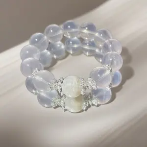 AAAAA + Grade 15mm Rose Quartz & White Phantom Quartz Bracelet Love Healing Spiritual Clarity Crystal Jewelry with Sparkling Accents Handmade Stretch Cord Calming Pastel Pink Mystical White Tones