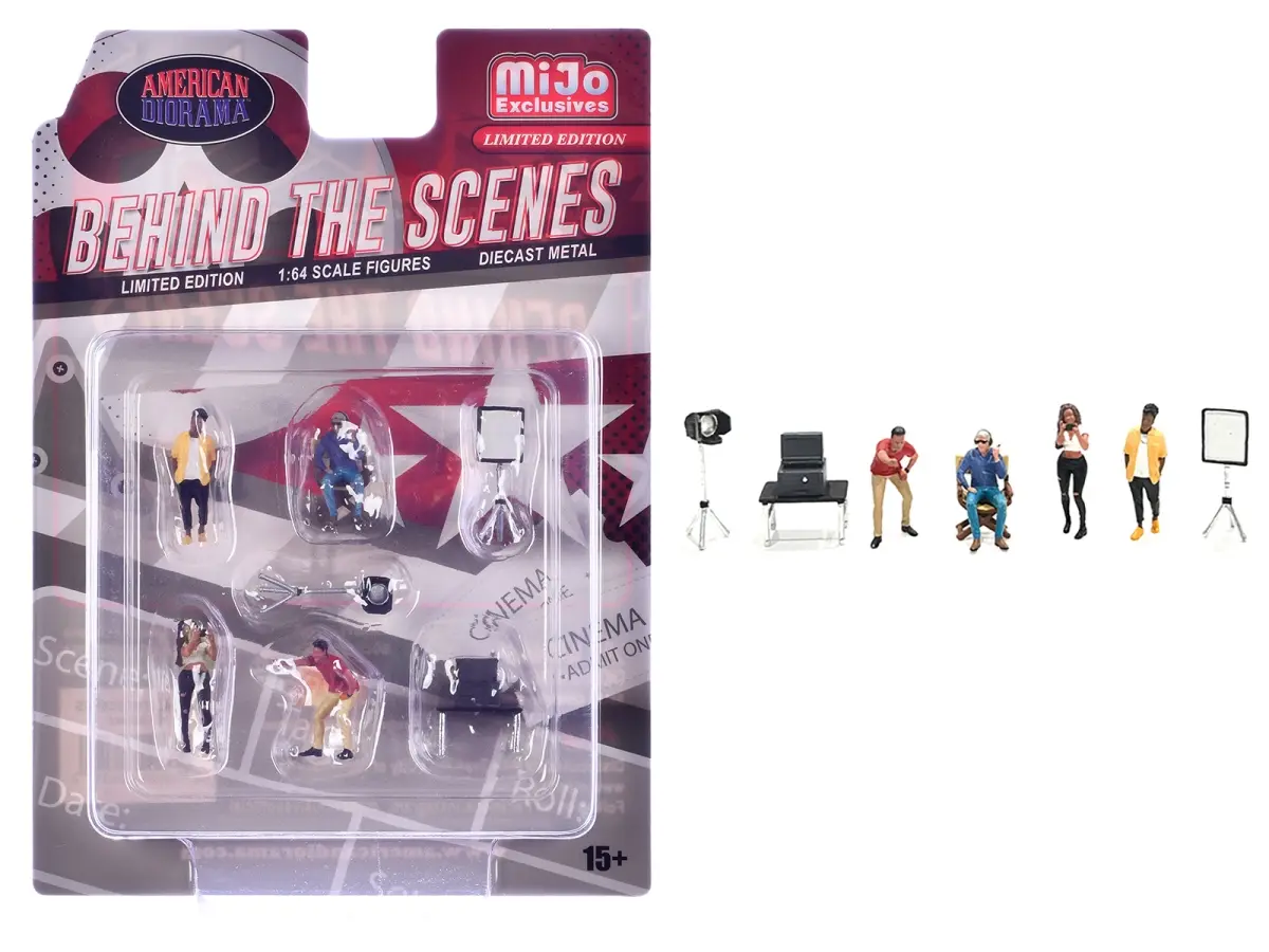 American Diorama AD-2426MJ Behind The Scenes 4 People 3 Accessories Diecast Figures Set 1-64 Scale Model Kit - 7 Piece