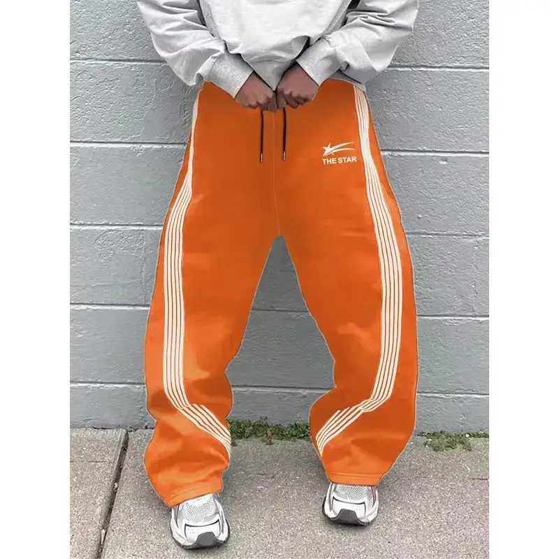 Men's Letter & Stars & Striped Print Drawstring Waist Sweatpants, Regular Fit Casual Street Elastic Waist Pants for Fall & Winter, Men's Trousers for Daily Wear, Sports Bottoms Men's Letter & Stars & Striped Print Drawstring Waist Sweatpants, Regular Fit Casual Street Elastic Waist Pants for Fall & Winter, Men's Trousers for Daily Wear, Sports Bottoms