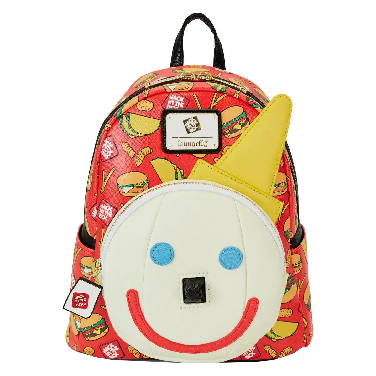 Loungefly Jack in the Box Antenna Ball Jack Glow-in-the-Dark Vegan Leather Mini Backpack with Food Menu Print, Carrying Backpack, Pack Bag