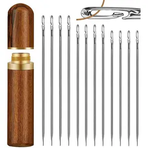 Self-threading Needle Set, 30pcs/set Multi-purpose Household Hand Sewing Needle with Wooden Needle Case, Fabrics & Sewing Supplies,Easy to Thread the Needle.