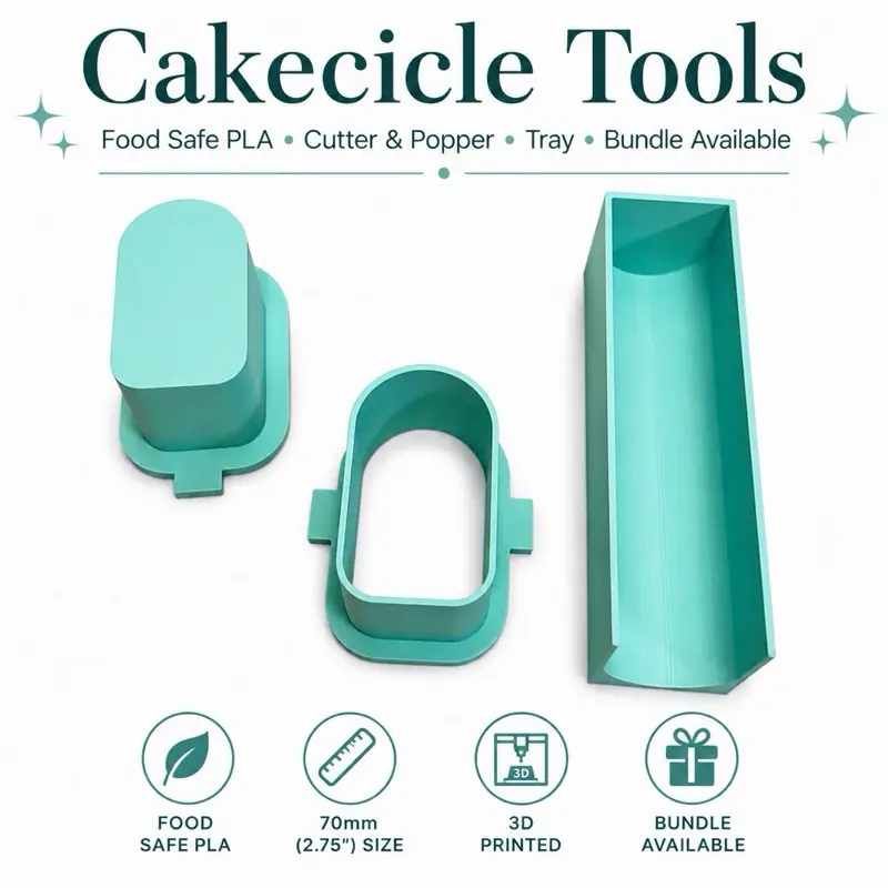 Cakecicle Tools Set | 3D Printed Food Safe PLA Cake Pop Mold Tools | Cakecicle Cutter & Popper | Cakecicle Tray | Baking Supplies | 70mm