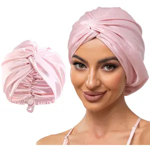 Adjustable Silk Satin Bonnet for Sleeping Hair Wrap, Double Layer Sleep Cap, Night Turban for Large Long Curly Braid Women Men Hair