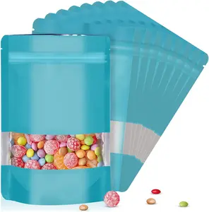 100PCS Resealable Mylar Bags with Matte Window, Stand Up Food Storage Pouches for Candy, Coffee, Cookies, Snacks, Freeze Dried Food Packaging