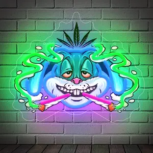 Smoking Rabbit LED Neon Sign Wall Art Pop Pattern -USB Power Supply Adjustable Brightness, Bedroom, Men's Cave, Bar, Party Ornaments-unique Youth Gift Ideas, Room Lighting, Interesting Decorative Neon Lights,