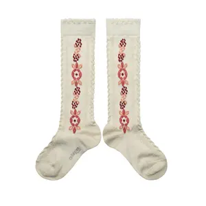 Collegien Dalia Jacquard Flower Knee High Socks -Agneau Rose