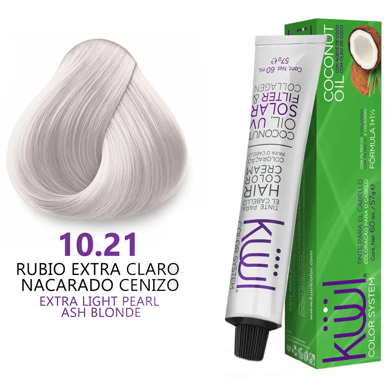 Kuul Color System [ 10.21 ] Rubio Extra Claro Nacarado Cenizo | Very Light Ash Nacre Blonde | Tinte Para El Cabello | Permanent Hair Dye | 3.04 fl oz / 90 ml
