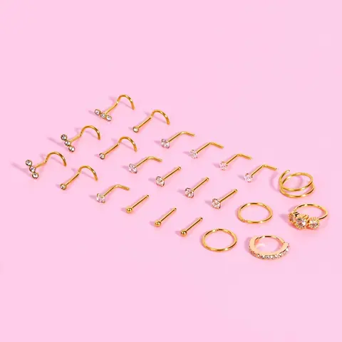 23Pcs Set 20G Nose Ring Studs 316L Stainless Steel Nose Rings Hoops Round CZ Heart L Shaped Nose Stud Hypoallergenic Nostril Piercing Jewelry for Women Men