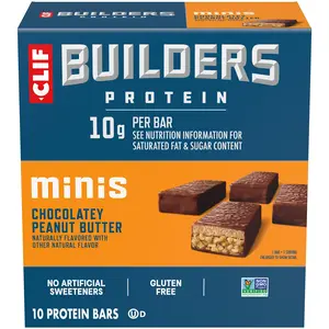 CLIF BUILDERS Minis Protein Bars - Chocolatey Peanut Butter - Gluten Free (10 Pack)