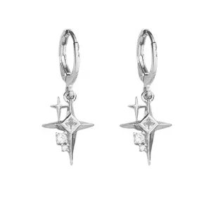 CZ Star Dangle Drop Earrings for Men Women,Streetwear Hip Hop Punk Unisex Earrings