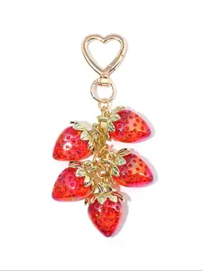 Cute Strawberry Design Keychain Pendant, Fashionable Fruit Design Keychain for Women & Girls, Trendy All-match Bling Bling Keychains for Birthday Gift