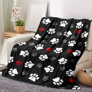 Cozy Flannel Paw Print Throw Blankets - Soft, Warm Polyester Throw for Home, Travel, All-Season Bedding