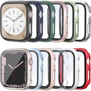 [12 Pack] Case Compatible with Apple Watch Series 9 8 7 45mm with Tempered Glass Screen Protector, Full Coverage Bumper Hard PC Protective Cover for iWatch Series 9/8/7 45mm Accessories