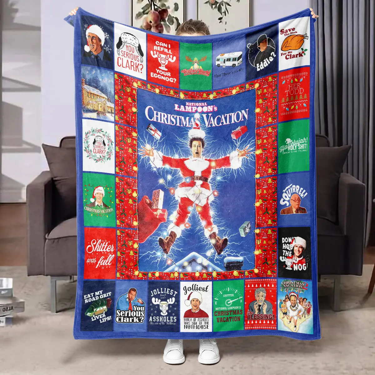 Christmas Themed Blanket, 1 Count Cartoon & Letter Pattern Soft Air-conditioned Room Throw, Warm Nap Blanket for Home Office Camping