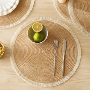 4pcs/set Hot Selling Fringe Eco-friendly Household Non-Slip Morden Style Table Woven Placemats Polyester Round Mat