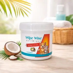 Dog Ear Cleaner Wipes 50 count – Finger Wipes for Dogs & Cats – Cleaning, Soothing, & Deodorizing Itchy Ears – Pet Ear Relief Solution (Coconut)