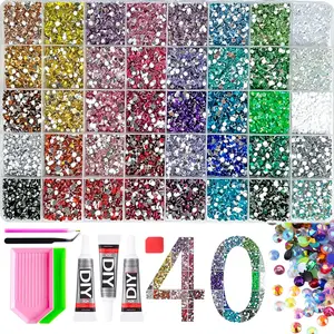 Nail Art Jewelry Organizer Set, 40-Grid Rhinestone Storage Kit, Includes Glue, Tweezers, Drill Pen, Complete Nail Tool Set，Nail Art Rhinestones / Flatback Crystals / Multi-Color / Pickup Tool