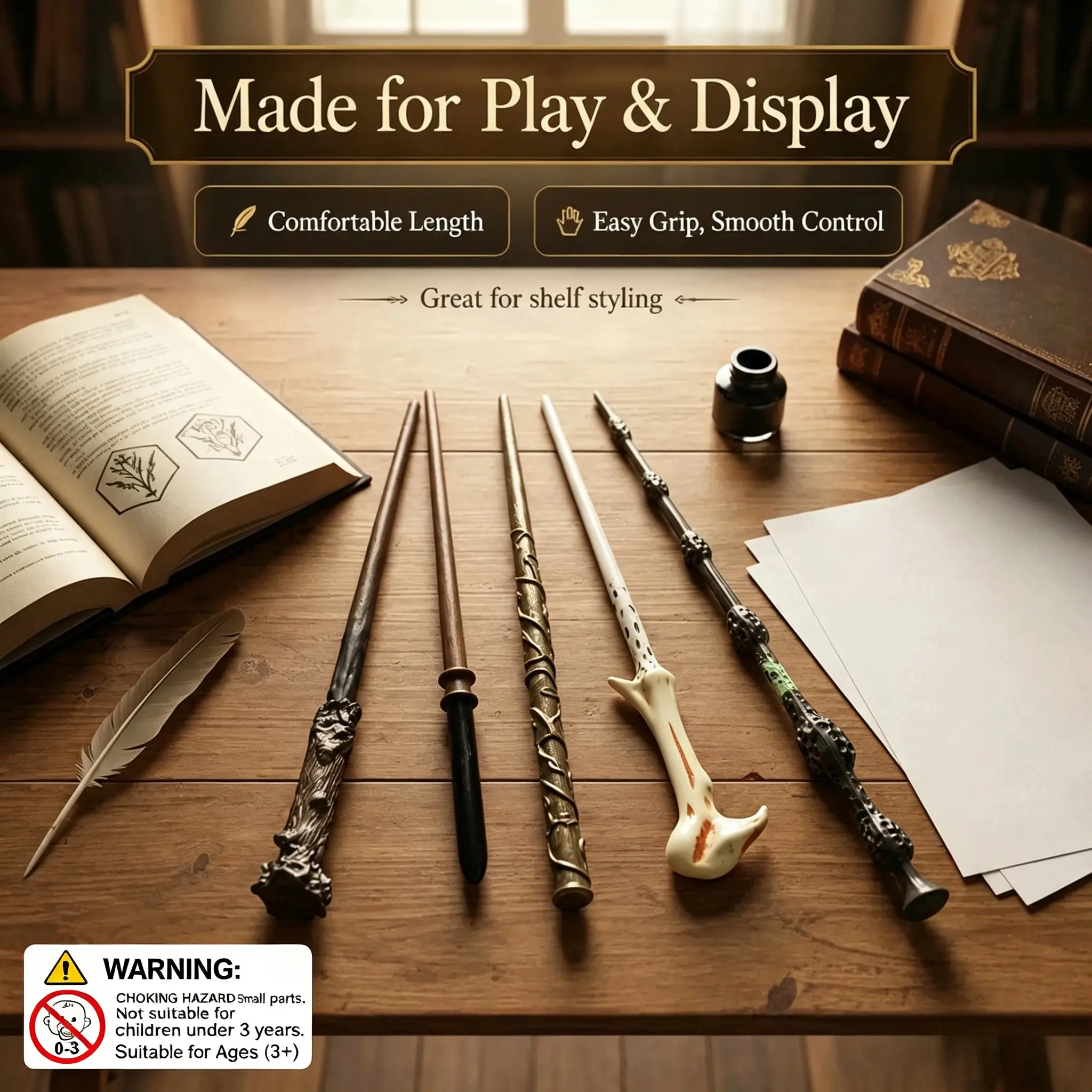 Resin Wizard Wand Prop with Solid Metal Core - Unisex Cosplay Fidget Stress Relief Toy, Holiday/Birthday Gift for Teens & Adults, Magic Kits & Accessories (Toys & Hobbies, Magic Acrobatics Equipment)
