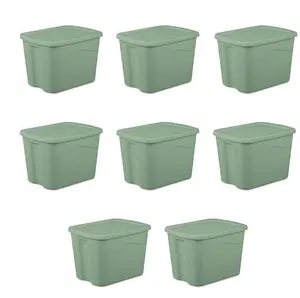 Large Storage Bin, 18 Gallon Plastic Storage Container with Snap-On Lid, Green, 8 Pack