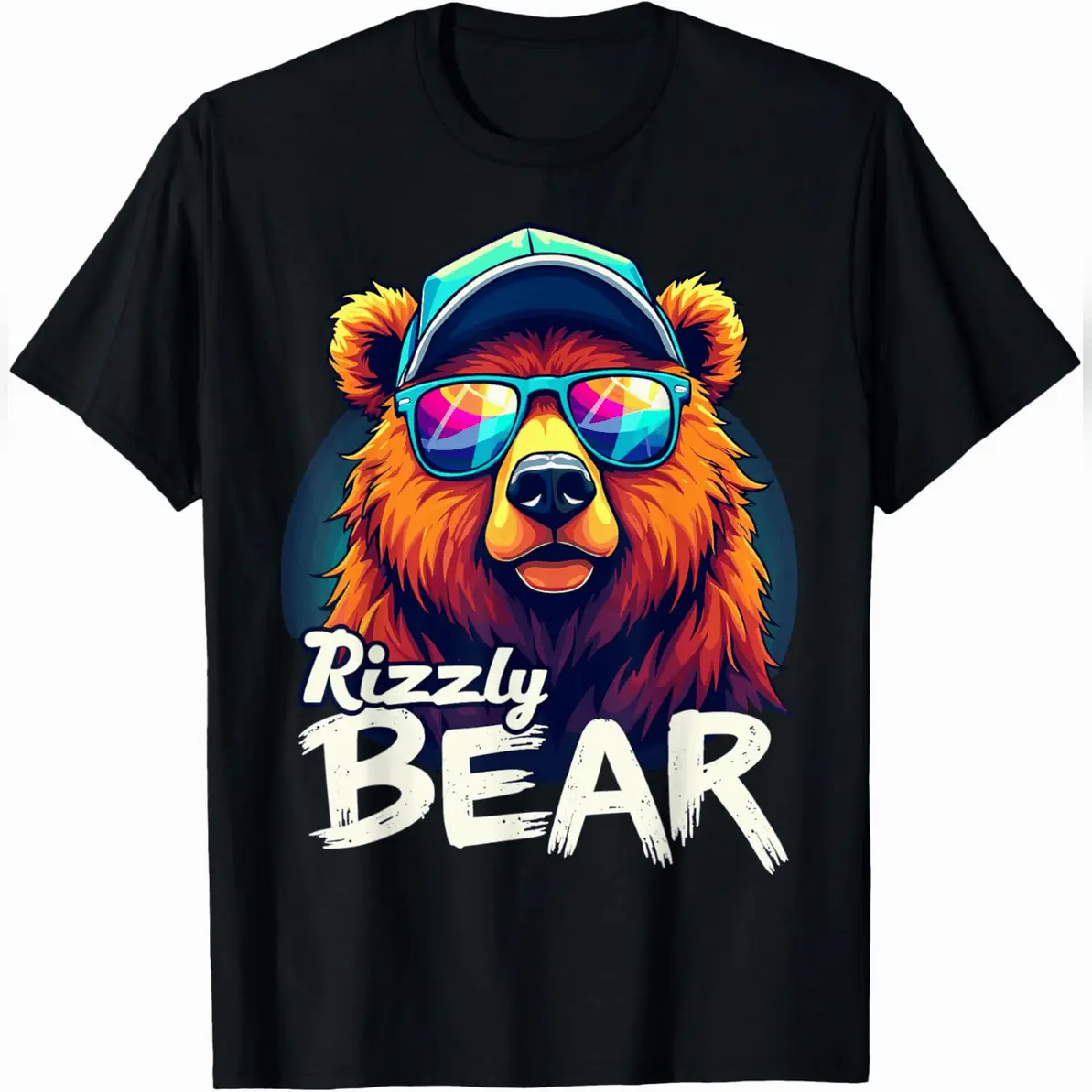 Rizzly Bear Grizzly Bear With Sunglasses T-Shirt Casual Unisex Tee