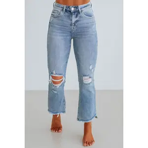 Women's Cammi Risen Straight Jeans, Light Wash, Womenswear Bottom Pants, Polyester Fabric