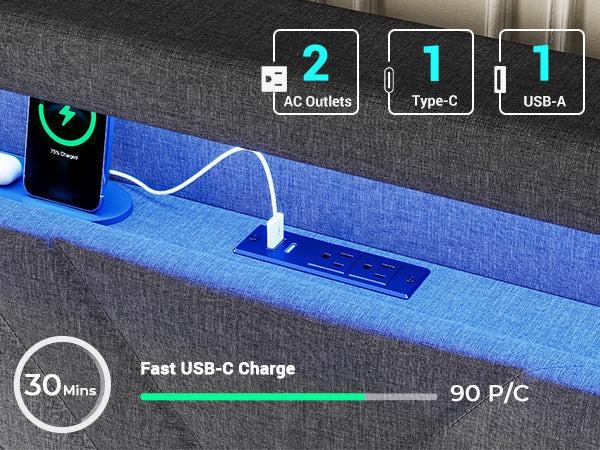 Sikaic LED Bed Frame with Charging Station Remote Control Storage Headboard Sturdy Wooden Slats Black Sikaic LED Bed Frame with Charging Station Remote Control Storage Headboard Sturdy Wooden Slats Black