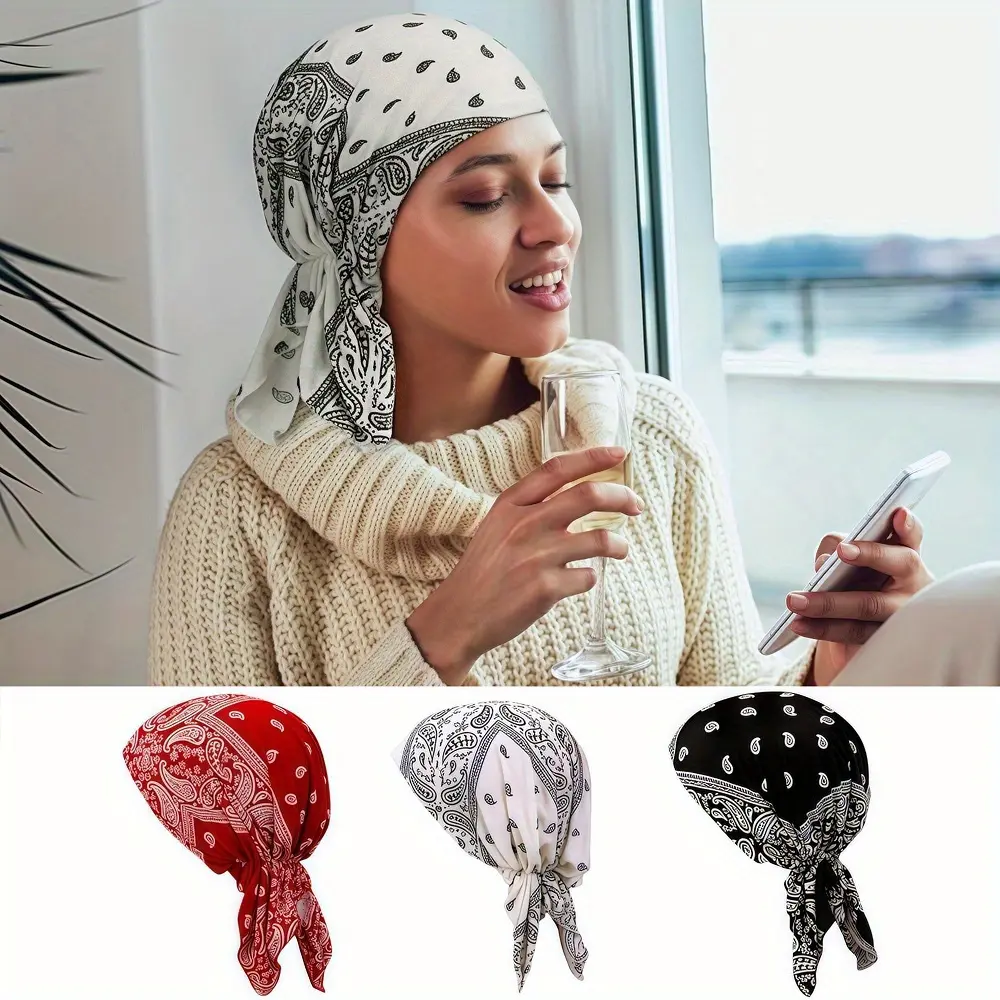3 Packs Chemo Head Scarf Beanie Skull Cover Cap for Women Pre-Tied Head Scarves Turban Beanie Caps Cancer Head Wrap Headscarf for Yoga Running
