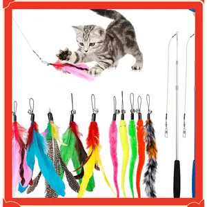 Cat Toys Feather Toy, 2PCS Retractable Wand and 10PCS Replacement Teaser with Bell Refills, Interactive Catcher and Funny Exercise for Kitten.(Costume Sets)