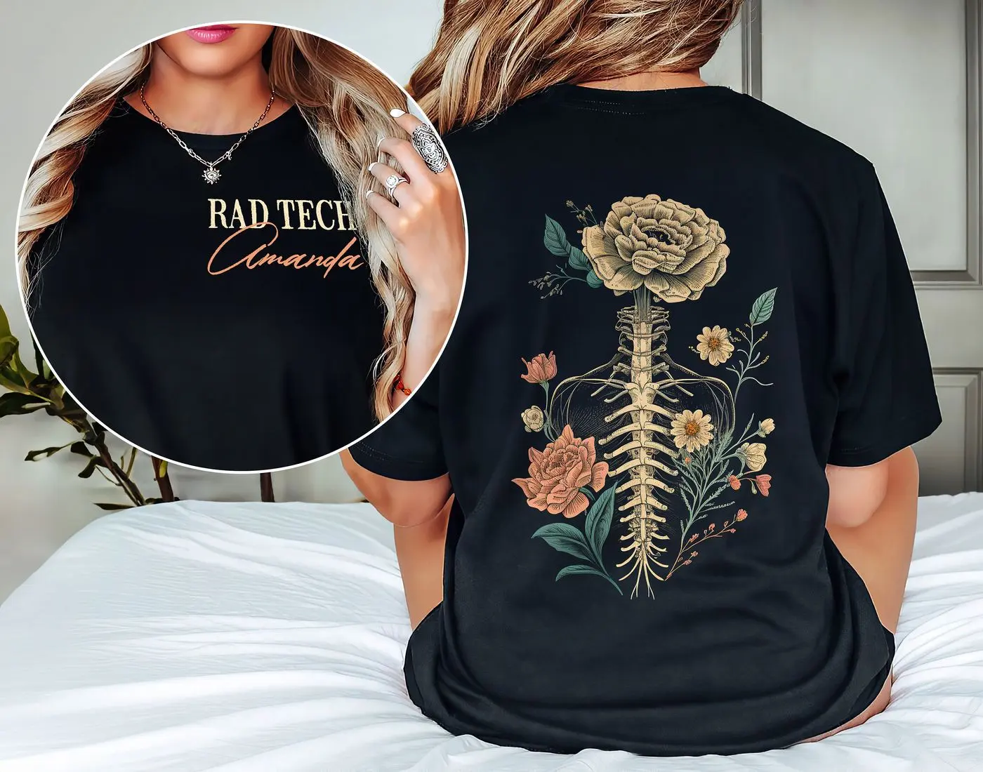 Custom Xray Technologist Shirts, 2 Sides Floral Radiology Shirts, Rad Tech Graduation Gift, Sonography Shirt, Rad Tech Week
