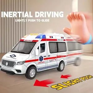 New Halloween Christmas Gift Children's Realistic Inertia Sound and Light Ambulance Doctor Rescue Car Toy Boys Ejectile Track Car Model