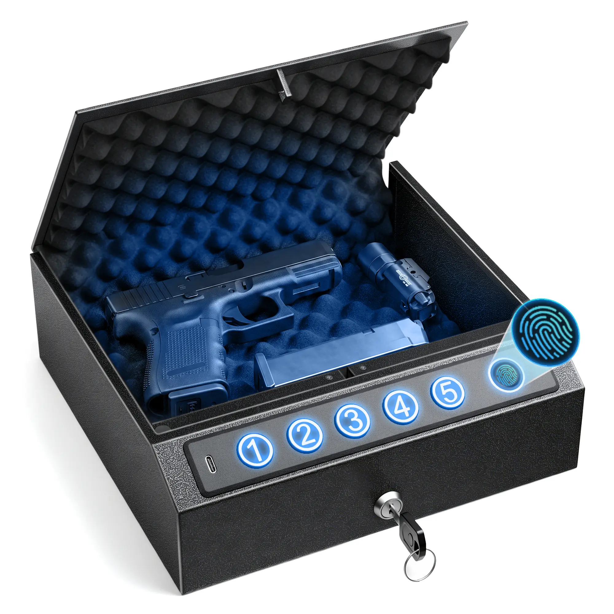 CTSAFEPRO Biometric Gun Safe, 3-Way Quick Access with Fingerprint, Keypad & Key, LED Light, Portable Steel Handgun Safe for Nightstand, Home & Car
