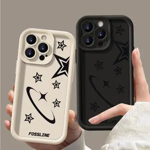 Black Star Comfortable to grip, durable and stylish, high-quality protective phone case, suitable For iphone 16 Pro Max 15 Pro 14 Plus 13 12 11 X/Xs XS series, black/white background, shock resistance, lightweight, TPU material
