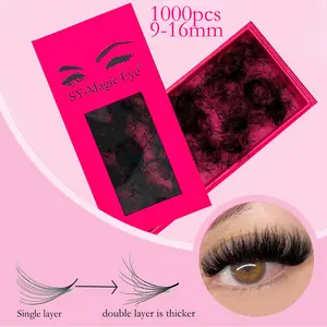 1000 Pcs Per box, 12D,Curl C+D, 9-16mm/Mix, Thickness 0.05mm,Double Layer, Three-dimensional effect, Cluster eyelashes, Premade Fans Eyelash Extensions, Sharp Narrow Stem Premade Fans Eyelash Extension, Party and Travel, Hand-grafted false eyelashes
