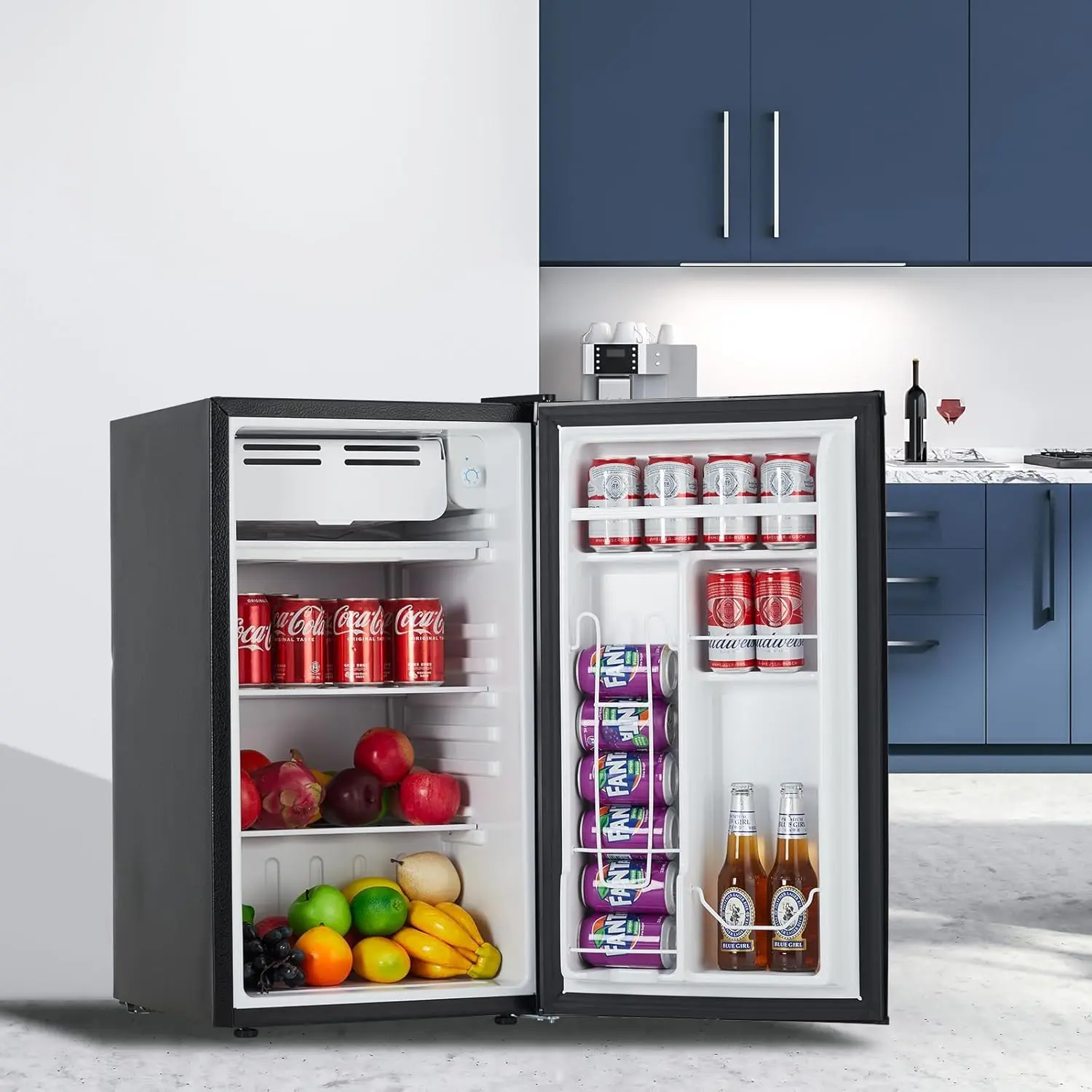 Mini Fridge with Freezer - Freezer+Fridge for Small Spaces, College-Sized Refrigerator, 38dB Quiet Run, 7 Temp Control, Removable Shelves, LED-Lit Shelves, Crisper Drawer, Reversible Single-Double Door, Tempered Glass for Apartment, Office