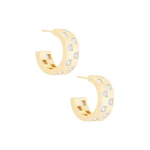 MEGA Checkered Wide Earring in 14k Yellow Gold Plated