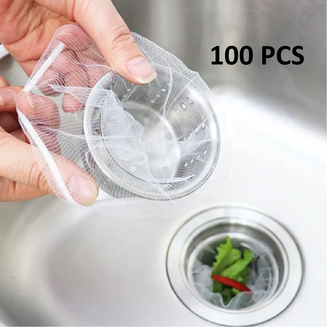 100PCS Kitchen Sink Strainer Mesh Bags – Household Drain Basket Food Waste Filter Nets for Washing Basin Garbage Collection, Disposable Easy Clean Design, Prevents Clogs & Odors, Essential Kitchenware Accessory for Daily Cooking & Dishwashing
