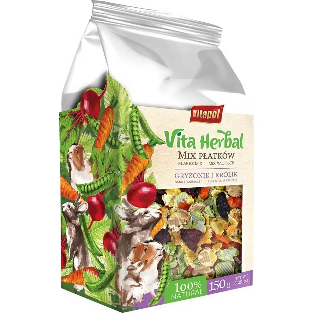 Vitapol ZVP-4119 Vita Herbal Petals Mix Complementary Treat for Rodents & Rabbits - Natural Vitamins, Pectin Rich, Best-Quality Legumes, Carrot Root, Minerals, Nutrient Boost - 150 gm, Case of 16