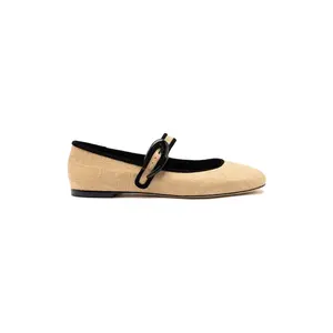 Verona Ballet Flat In Beige Raffia and Black Trimming