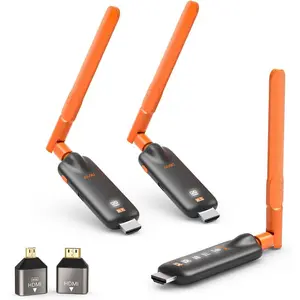 HDMI Transmitter and 2 Receivers,  656FT/200M Long Range, 5.8G, 4K Decode 1080P  Output,  HDMI Extender for PC Laptop Camera  Box to Multiple TVs Monitors Projectors